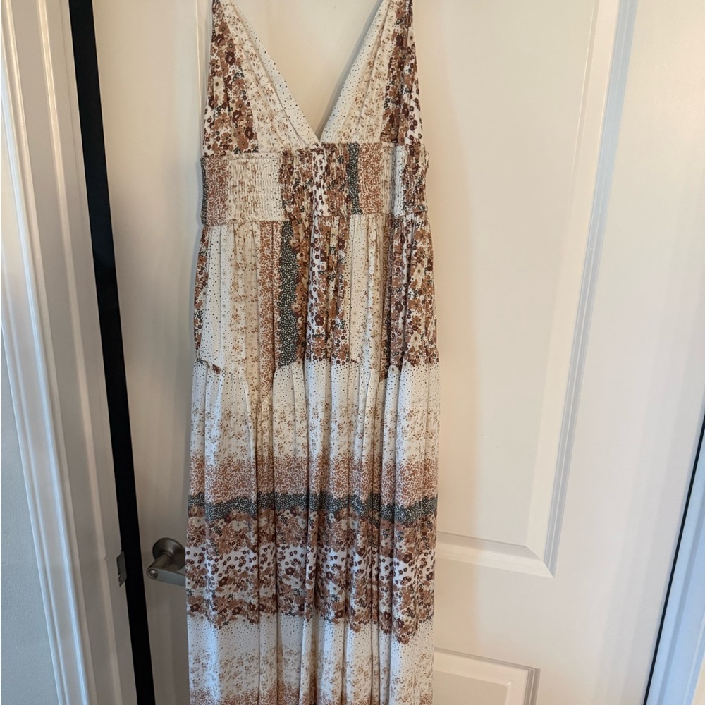 Storia Cream and Brown Floral Maxi Dress